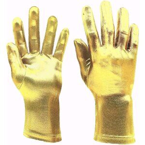Women's Gold Shiny Metallic Wrist Gloves Cosplay Halloween Costume Accessories